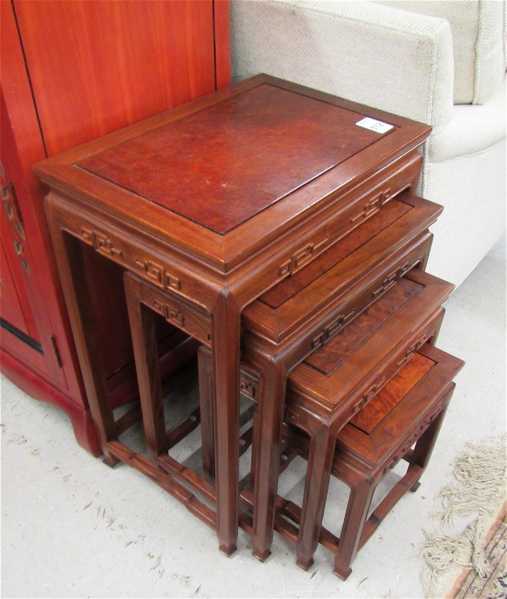 Appraisal: FOUR-PIECE NESTING TABLE SET Chinese late th century featuring four