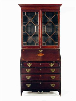 Appraisal: A th century mahogany bureau bookcase with marquetry and parquetry