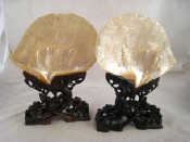 Appraisal: A pair of abalone shells carved with Chinese scenes on