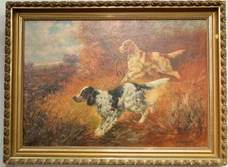 Appraisal: Thomas Dalton Beaumont b oil on canvas Setters Hunting Dog