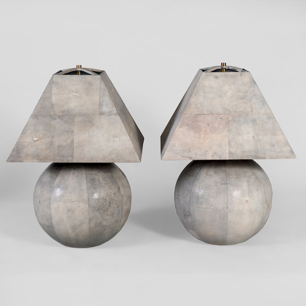 Appraisal: Pair of Karl Springer Shagreen Covered Table Lamps x x