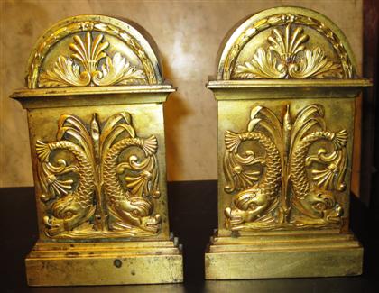 Appraisal: Pair of Louis XVI style gilt bronze fender ends th