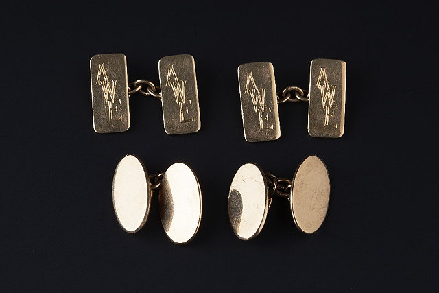 Appraisal: TWO PAIRS OF CT GOLD CUFFLINKS the first comprising oval