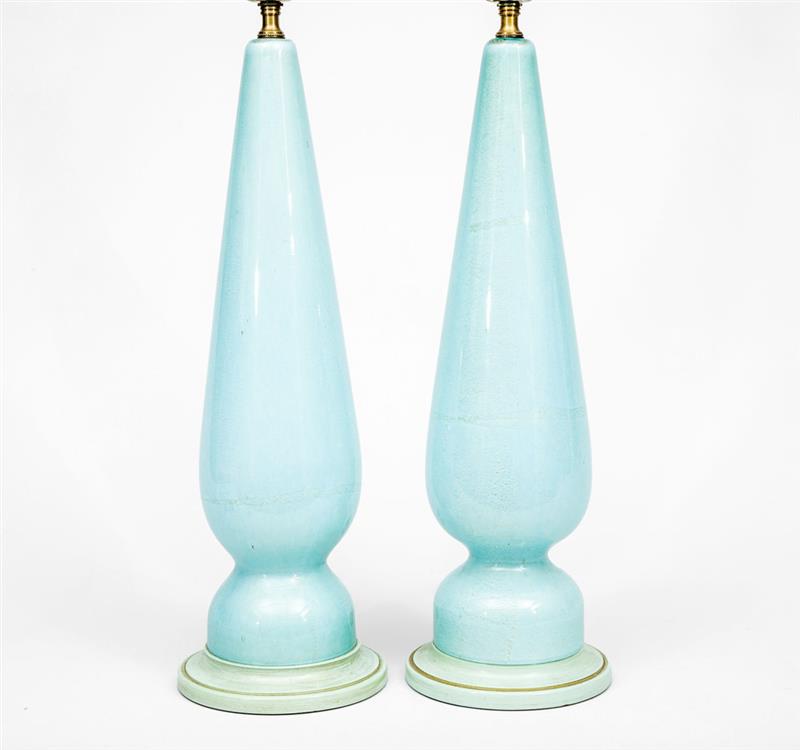 Appraisal: MURANO ITALY PAIR OF LAMPS Glass and painted wood x