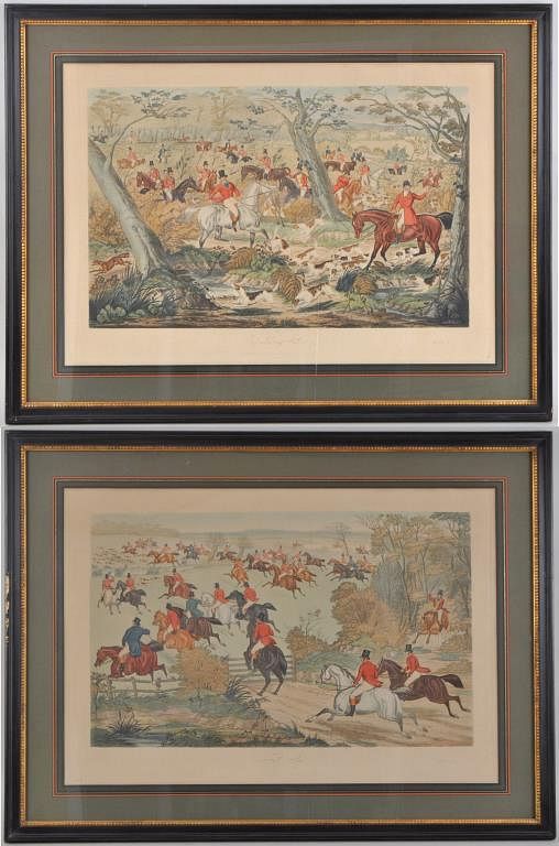 Appraisal: Pair Charles Hunt Fox Hunting Prints Plate Breaking Cover and