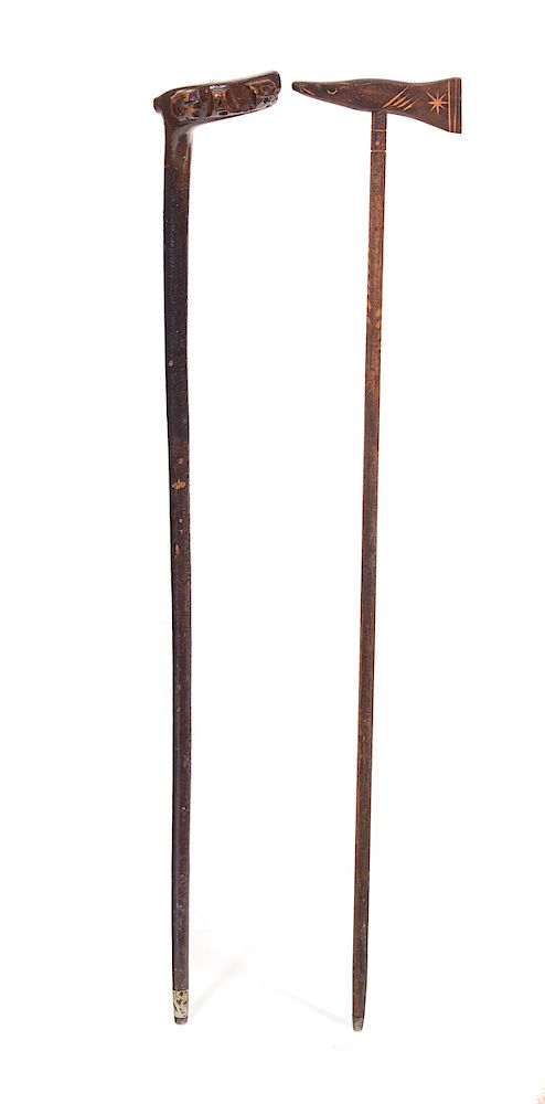 Appraisal: Carved Folk Art Canes GAR Measures tall x wide Good