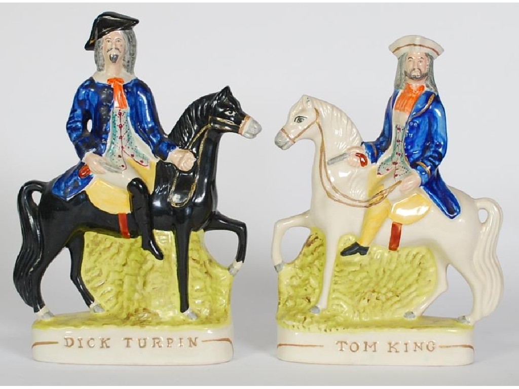 Appraisal: PAIR OF STAFFORDSHIRE FLAT BACK POTTERY EQUESTRIAN FIGURES 'Dick Turpin'