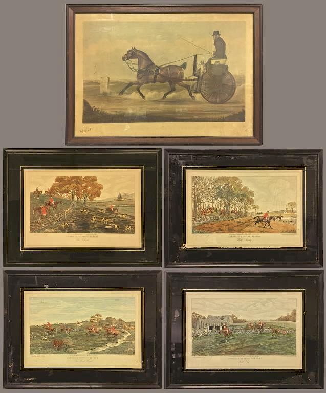 Appraisal: Set of Four Aquatinted American Hunting Scenes Set of four