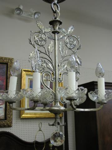 Appraisal: Cast Metal Hanging Light Fixture leaf motif frame with six