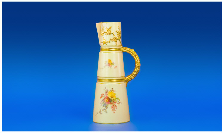 Appraisal: Royal Worcester Spreading Cylindrical Ewer Painted And Moulded In Relief