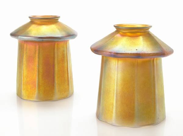 Appraisal: A pair of Steuben Aurene glass shades early th century