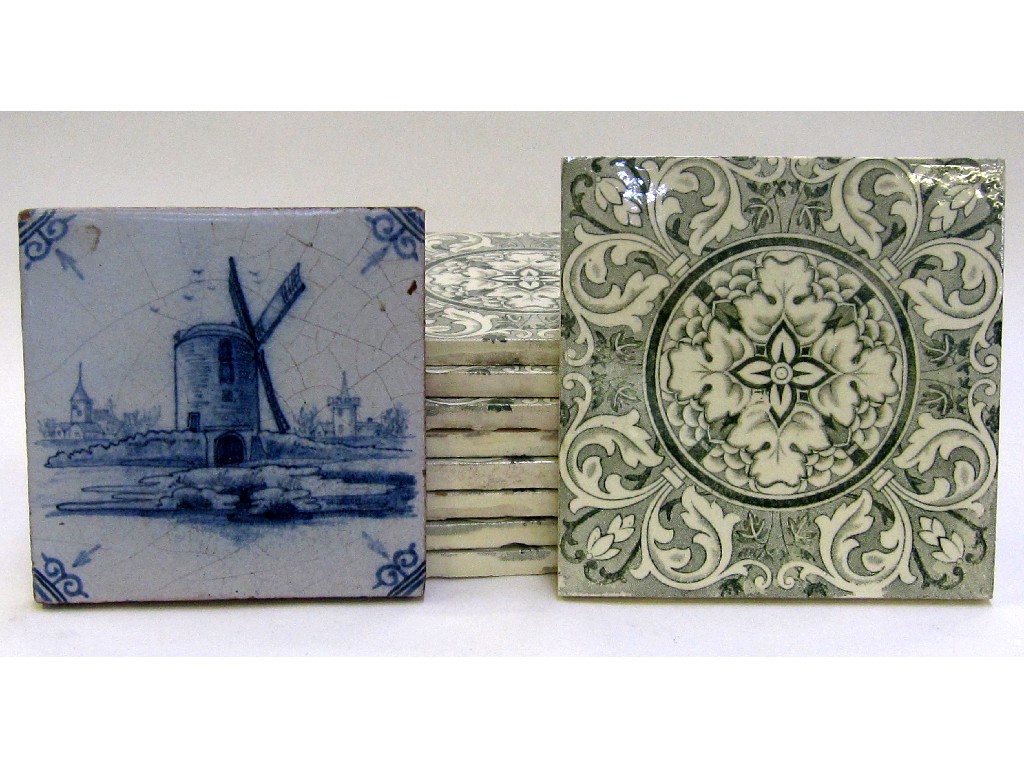 Appraisal: Nine Wedgwood tiles and a Delft tile