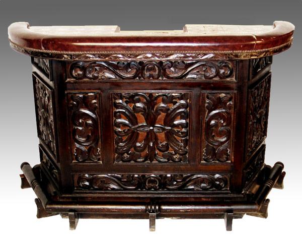 Appraisal: ITALIAN CARVED TILE TOP BAR Carved base with red leather