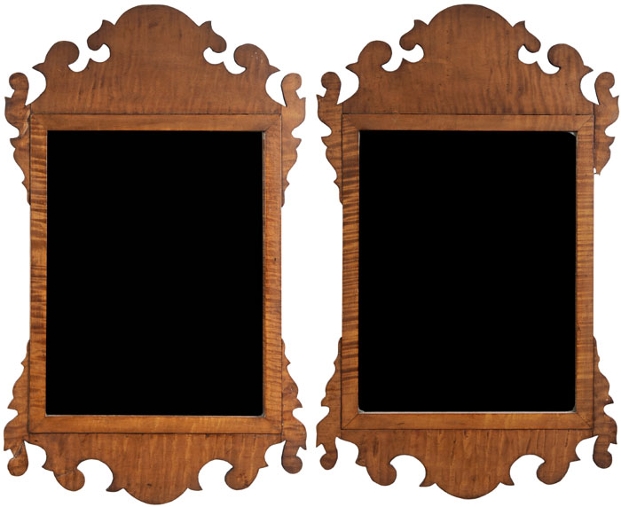 Appraisal: Pair Chippendale Style Tiger Maple Mirrors American late th century