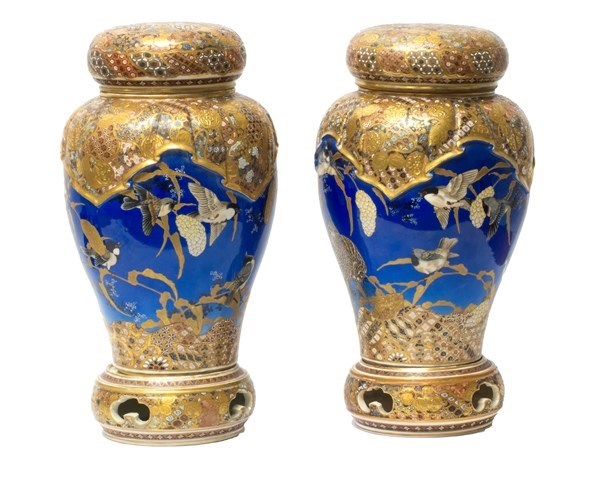 Appraisal: A pair of large Japanese Satsuma baluster vases covers and