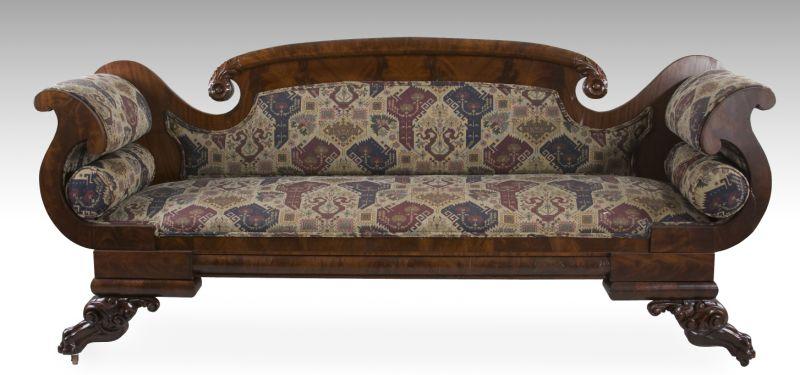 Appraisal: Classical Sofa Philadelphia PA ca mahogany and mahogany veneers scrolled