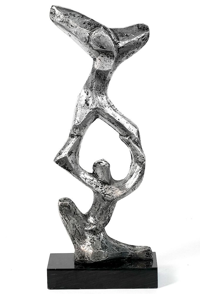 Appraisal: Brutalist Metal Sculpture on Black Base Brutalist metal sculpture on