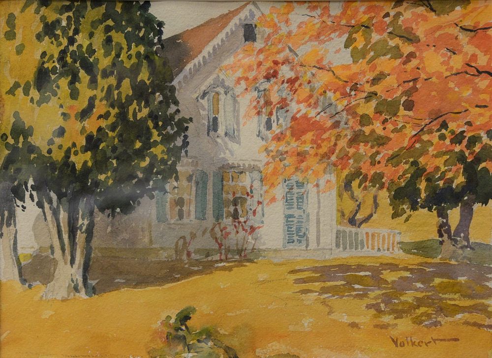 Appraisal: Edward Charles Volkert American - Victorian Cottage in Autumn Beaverbrook