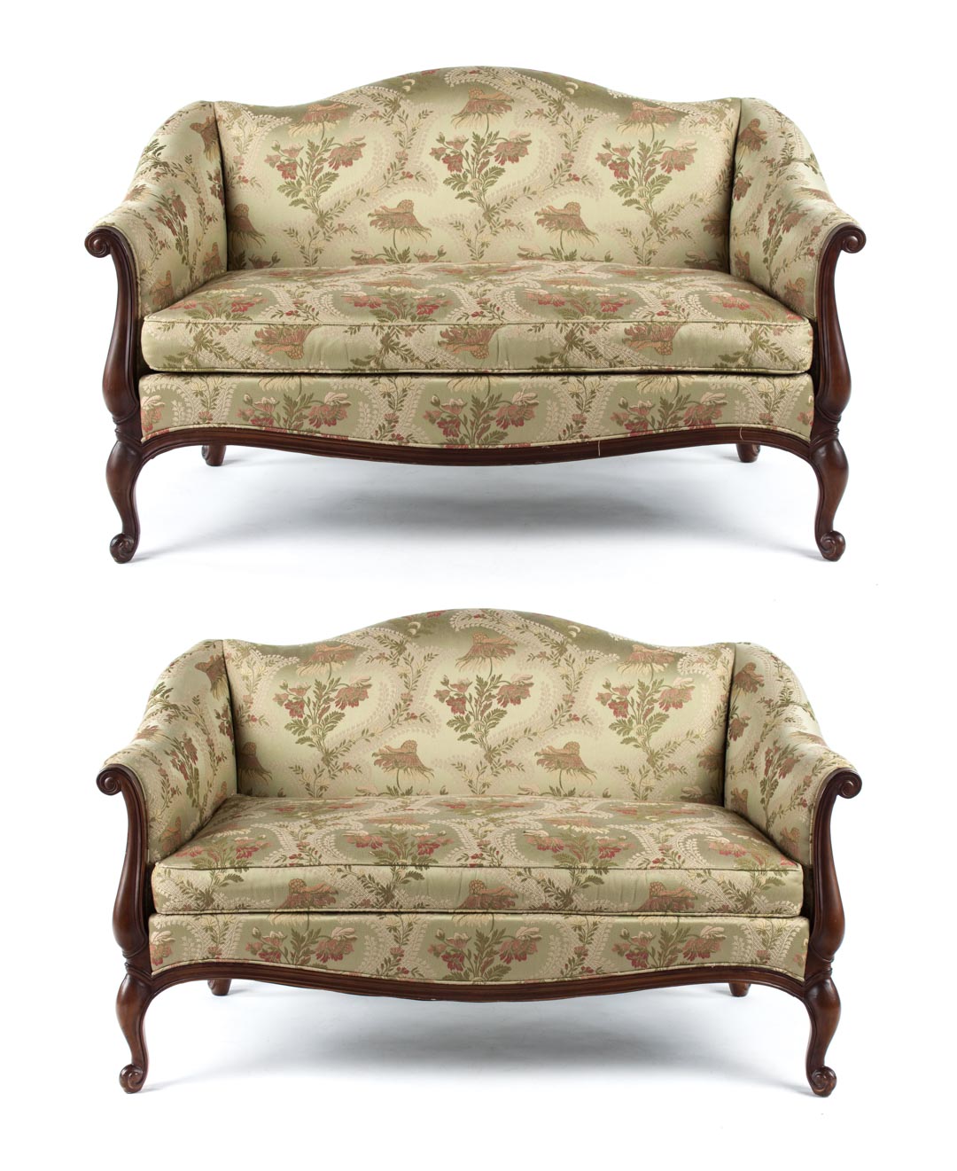 Appraisal: Pair of George II style mahogany settees camelback settees with