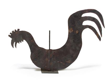 Appraisal: Painted sheet metal weathervane of a roosterThe silhouetted form with