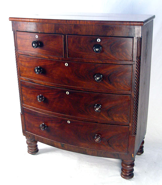 Appraisal: TH CENTURY FEDERAL FLAME GRAIN MAHOGANY CHEST Richly grained bow