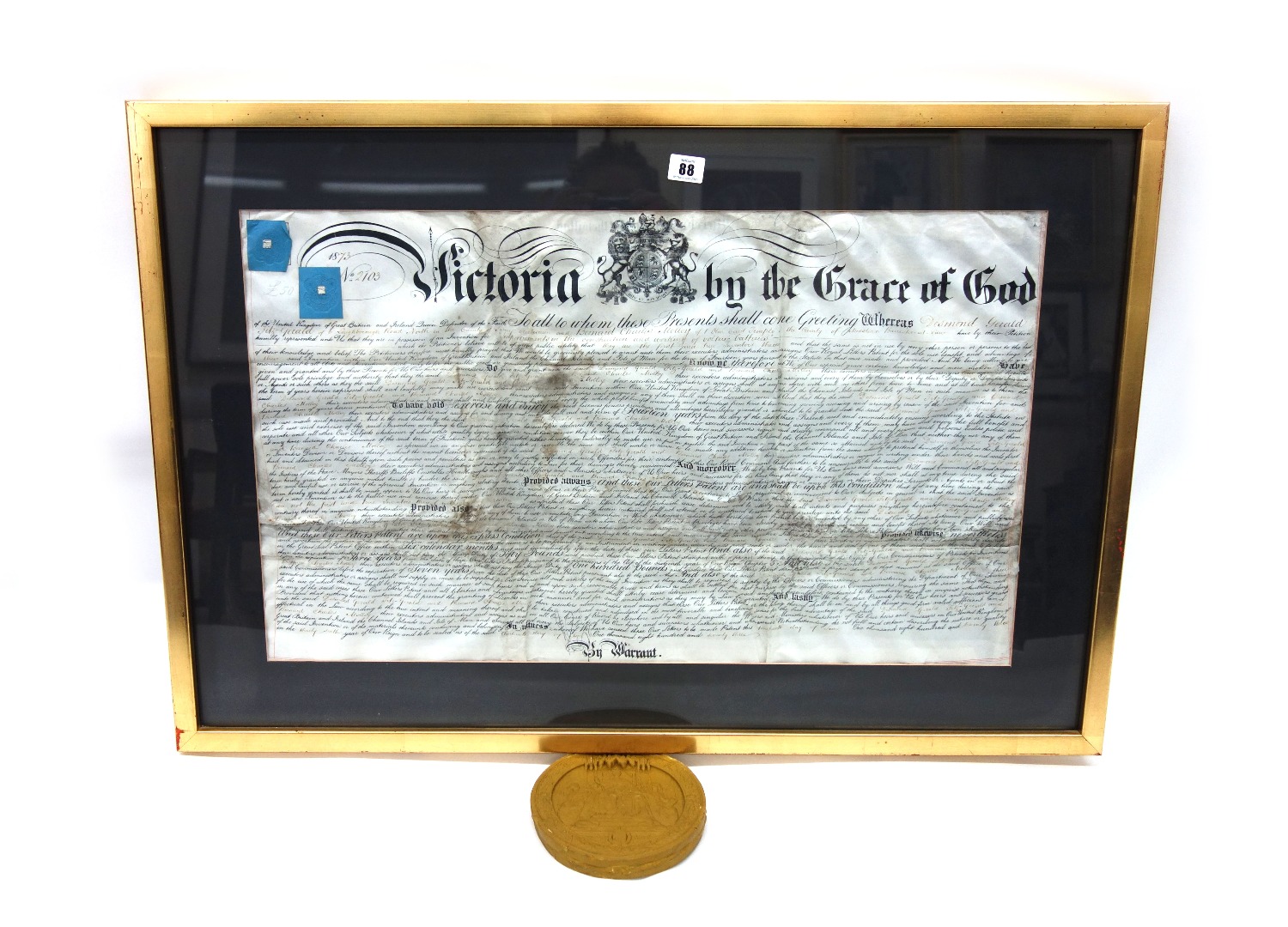 Appraisal: A Victorian letters Patent No dated Desmond Gerald Fitz-Gerald and