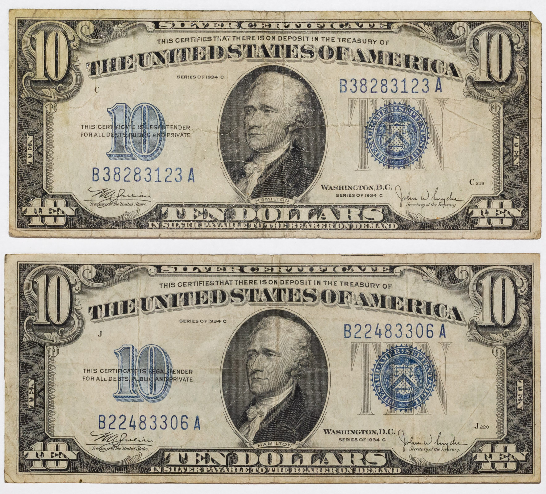 Appraisal: A PAIR OF NICE SILVER CERTIFICATES FR- Two -C Silver