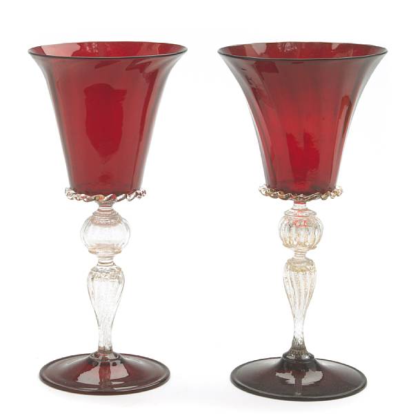 Appraisal: A set of fourteen Venetian red and clear glass wine