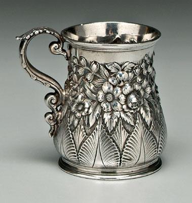 Appraisal: Tiffany sterling mug round with shaped sides scroll handle acanthus