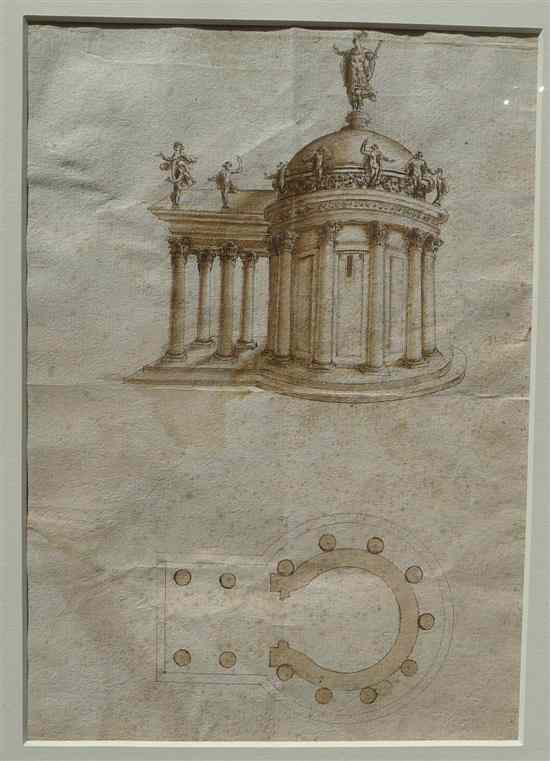 Appraisal: Old Master ink and wash Study of a rotunda x