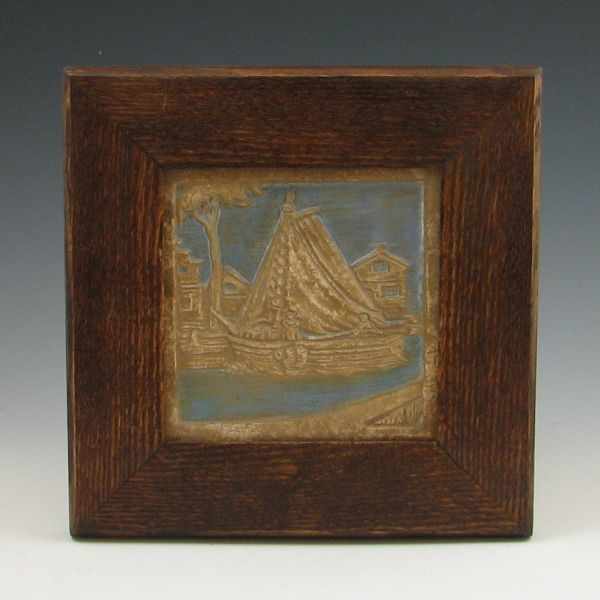 Appraisal: Batchelder tile of a boat on a river in wood