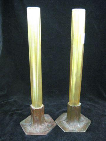 Appraisal: Pair of Art Glass Vases golden amber favrile with bronzed