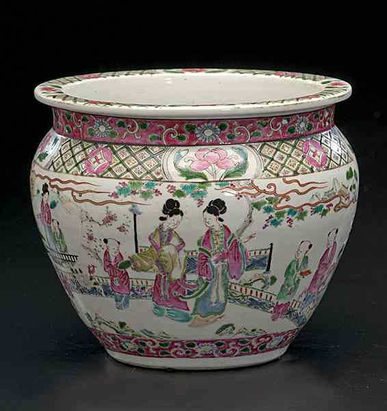 Appraisal: Chinese Planter Chinese a stoneware planter with scenes of figures