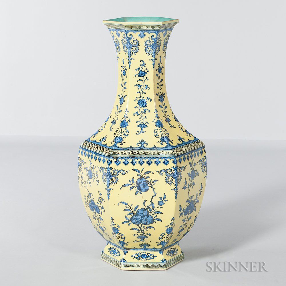 Appraisal: Large Blue and Yellow Vase Large Blue and Yellow Vase