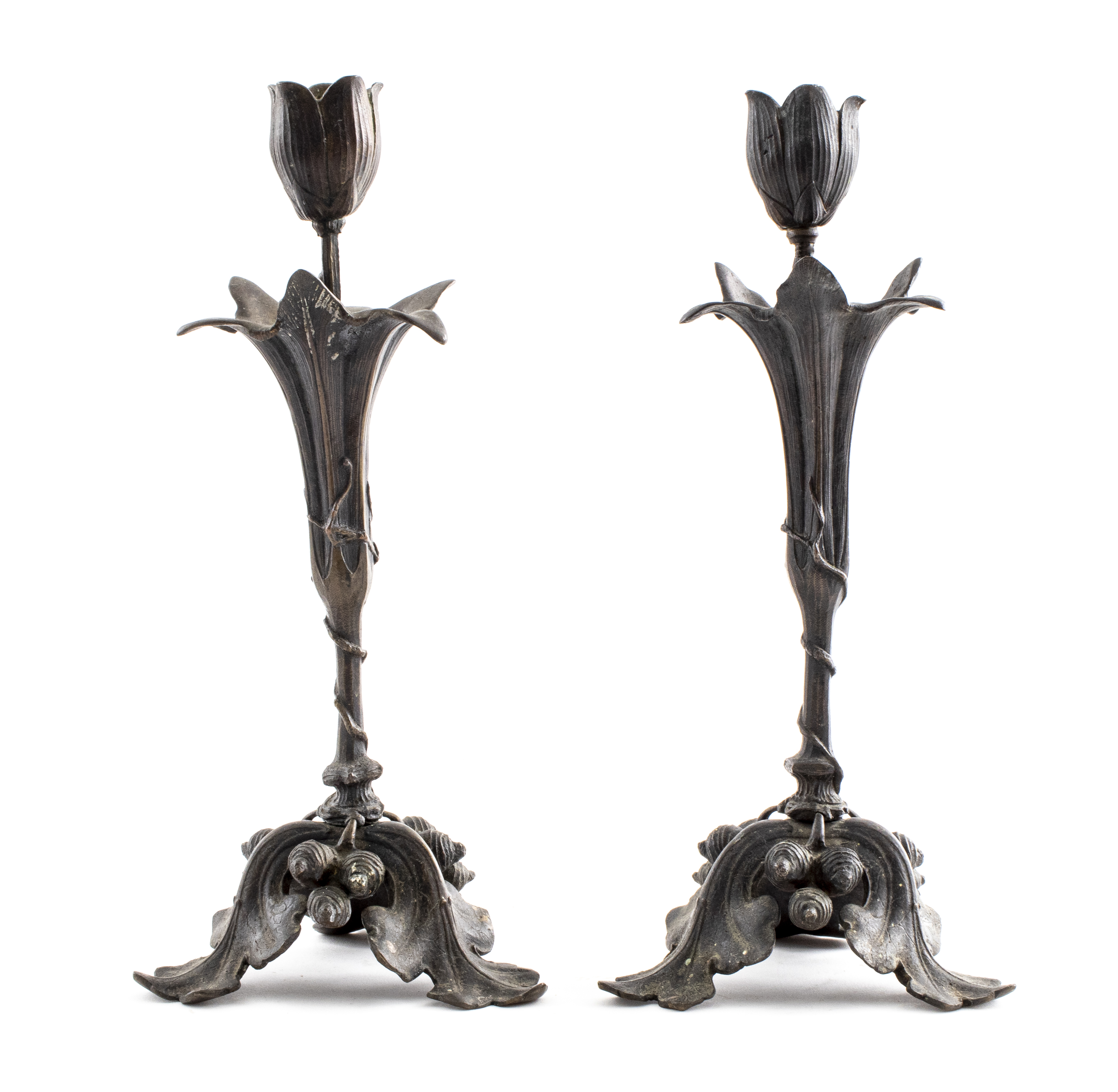 Appraisal: JAPANESE MEIJI BRONZE CANDLESTICKS PAIR Meiji th century Japanese pair