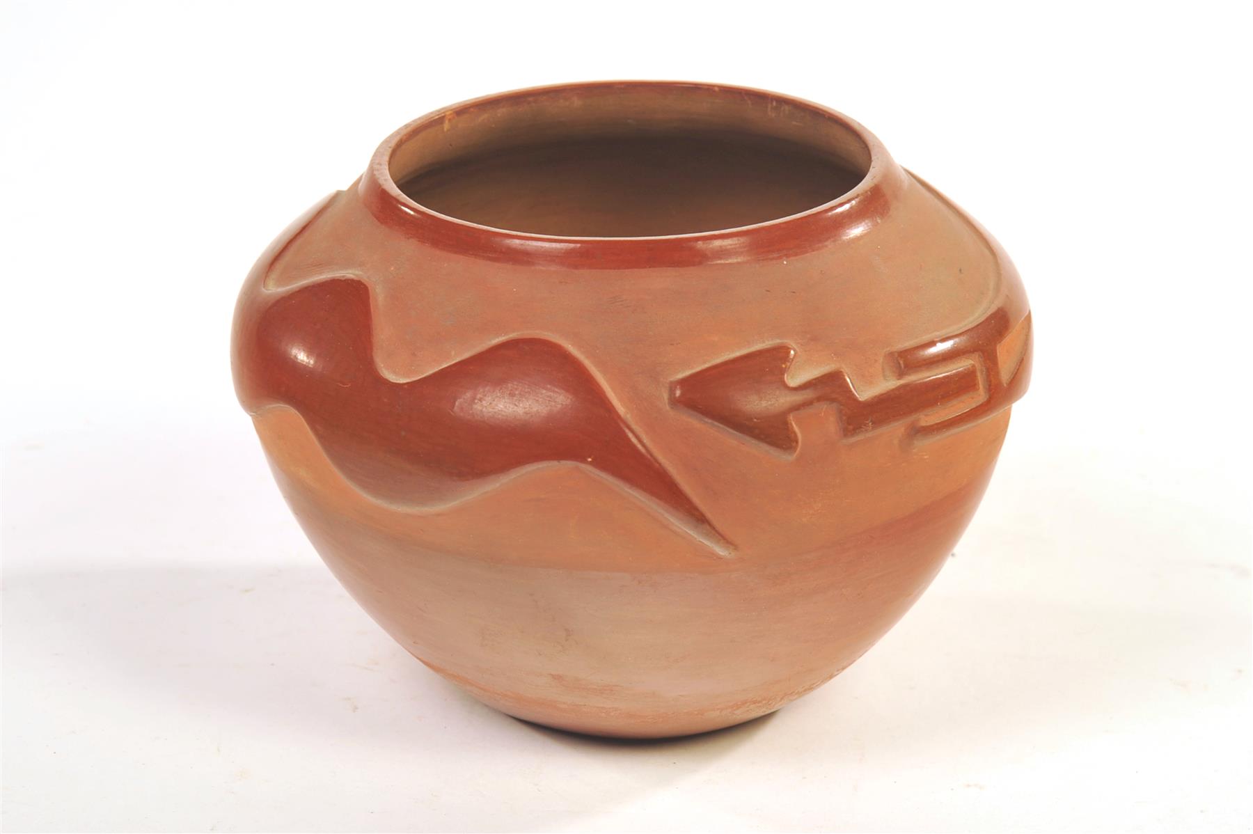 Appraisal: NATIVE AMERICAN REDWARE POTTERY BOWL American dated January Partially glazed