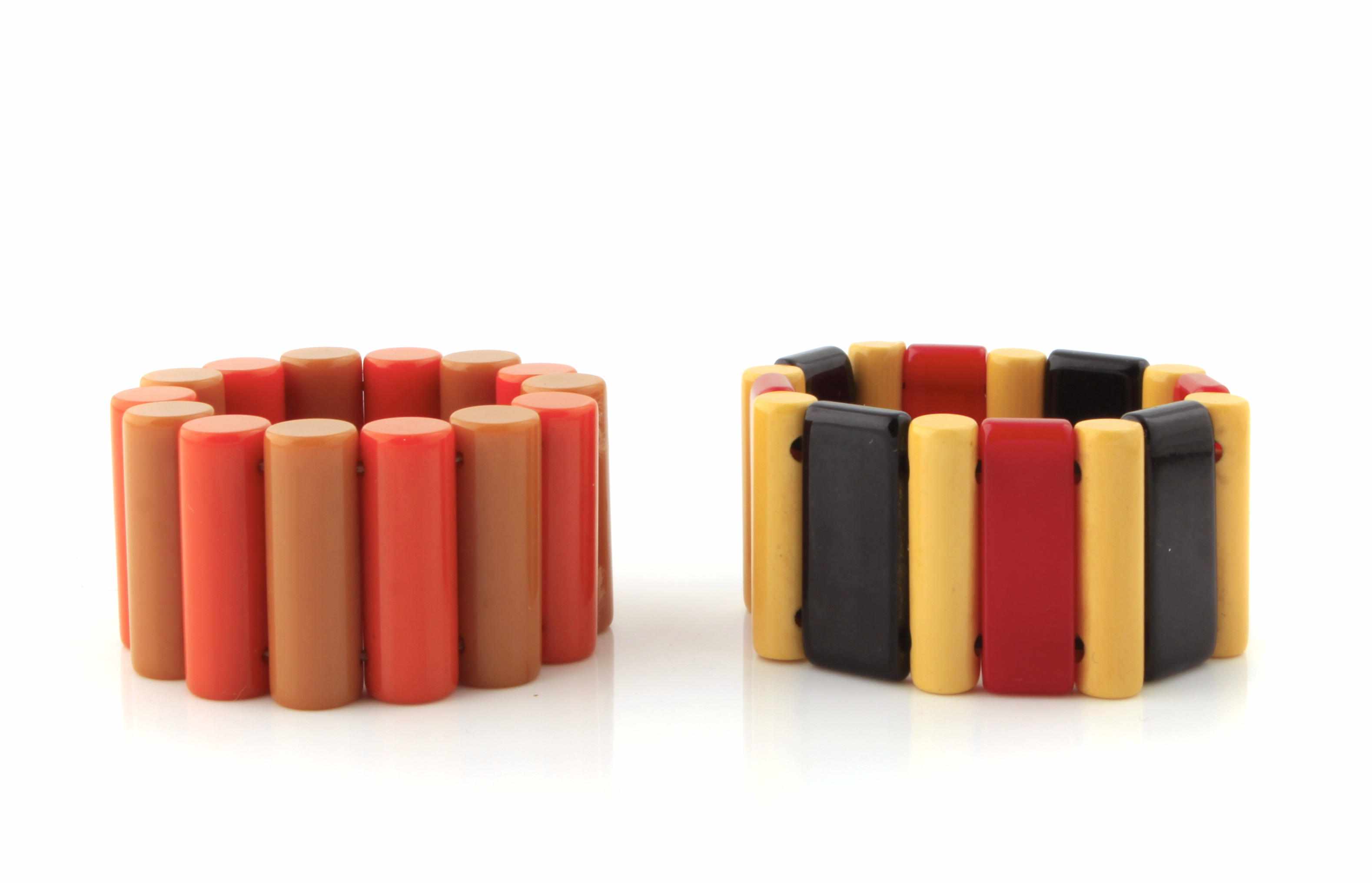 Appraisal: Two Bakelite bracelets stretch with cylinders each diameter in expandable