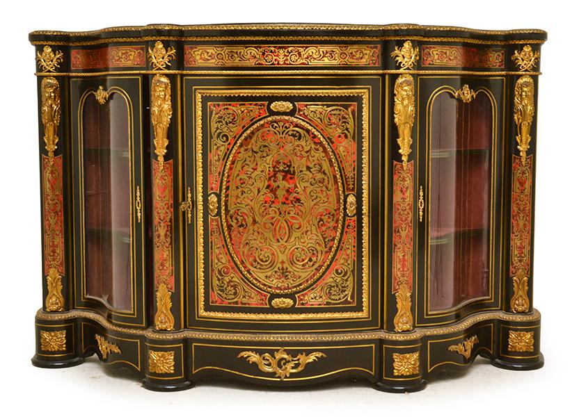 Appraisal: A TH CENTURY EBONISED AND CUT BRASS INLAID SIDEBOARD IN