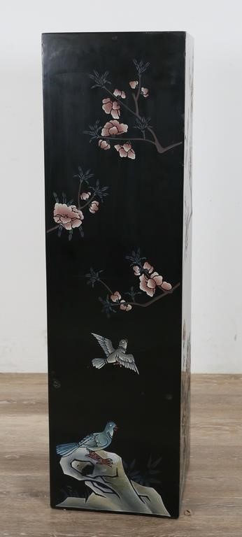 Appraisal: Chinoiserie style lacquered sculpture pedestal Late th Century Lacquered pedestal