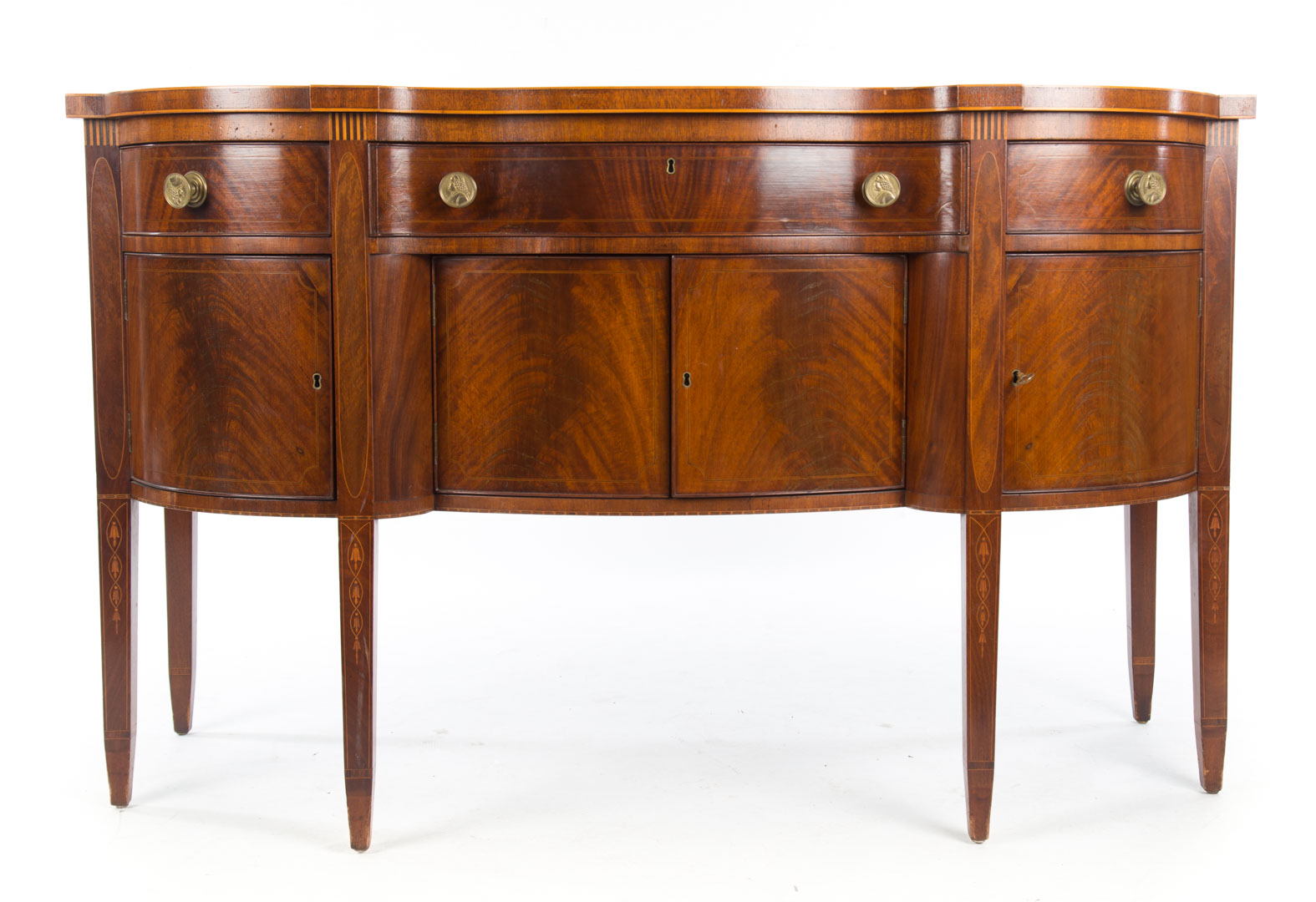 Appraisal: Federal style inlaid mahogany sideboard th century serpentine front one