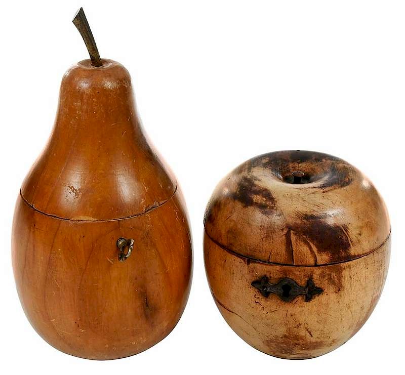 Appraisal: Apple and Pear Form Tea Caddies British th century carved