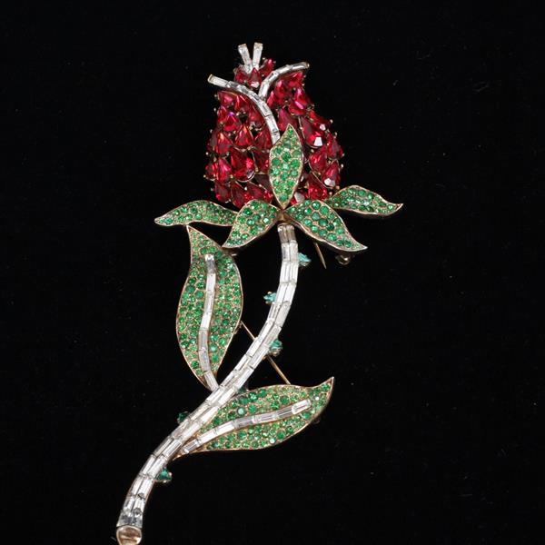 Appraisal: LARGE Trifari Alfred Philippe Red Diamonte Rose Pin Brooch H