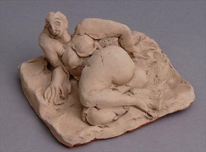 Appraisal: CONSTANTINO NIVOLA - RECLINING FEMALE NUDE Fired terracotta sculpture incised