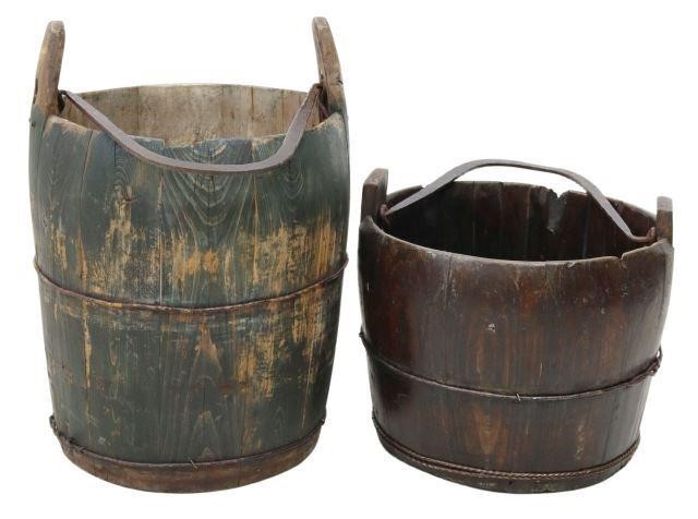 Appraisal: lot of Wood water buckets early th c stave constructed