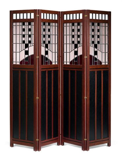 Appraisal: Art Deco Revival four panel leaded glass and heart wood