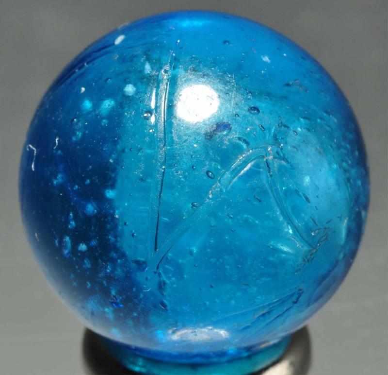 Appraisal: Single Pontil Cloud Marble in Blue Glass Description Very unusual