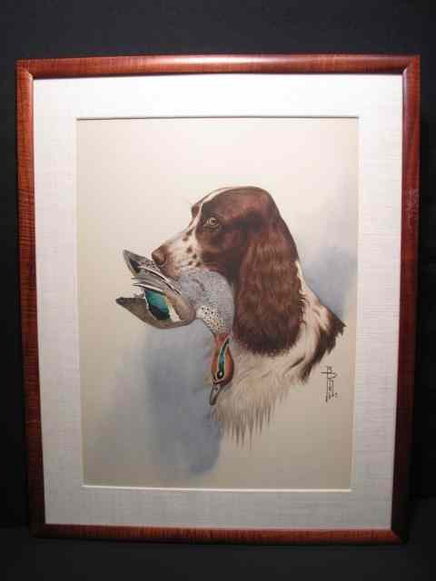 Appraisal: Boris Riab watercolor painting depicting a Springer Spaniel with a