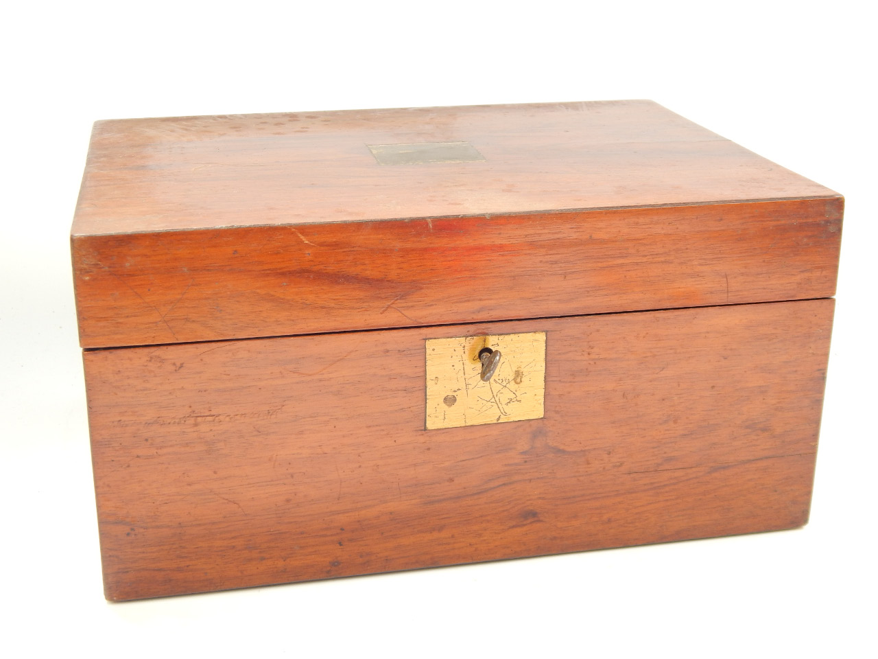 Appraisal: A Victorian walnut writing slope with brass inlaid hinged lid