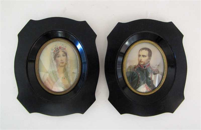 Appraisal: PAIR FRENCH MINIATURE OILS portraits of Napoleon and Josephine in