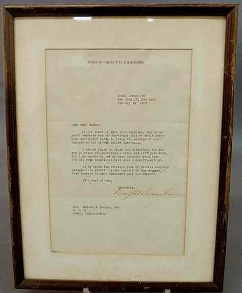 Appraisal: Signed Dwight D Eisenhower letter to Mrs Charles E Mather